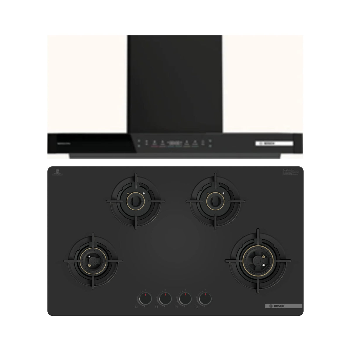 Bosch 90 cm Wall Mounted Chimney Series 4 DWB91PK61I + Bosch 90 cm 4 Burner Hob Series 6 PNH9O6G20I