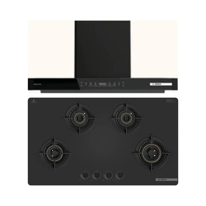 Bosch 90 cm Wall Mounted Chimney Series 4 DWB91PK61I + Bosch 90 cm 4 Burner Hob Series 6 PNH9O6G20I