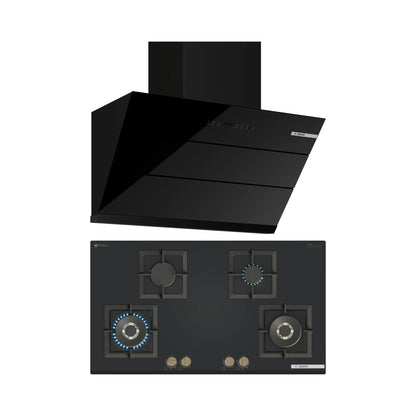 Bosch 90 cm Wall Mounted Chimney Series 2 DWK91CJ60I + Bosch 90 cm 4 Burner Hob Series 6 PNF9B6G21I