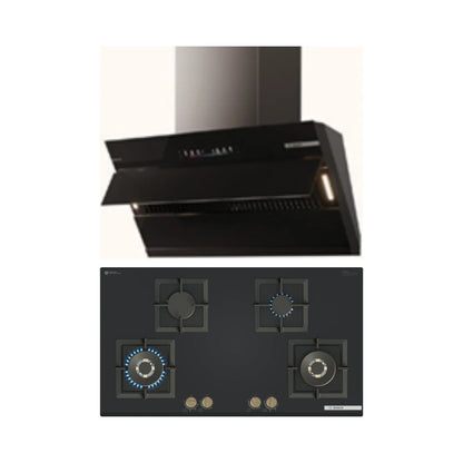 Bosch 90 cm Wall Mounted Chimney Series 4 DWK91PK61I + Bosch 90 cm 4 Burner Hob Series 6 PNF9B6G21I
