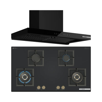 Bosch 90 cm Wall Mounted Chimney Series 2 DWB91CJ60I + Bosch 90 cm 4 Burner Hob Series 6 PNF9B6G21I