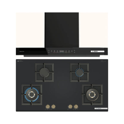 Bosch 90 cm Wall Mounted Chimney Series 4 DWB91PK61I + Bosch 90 cm 4 Burner Hob Series 6 PNF9B6G21I