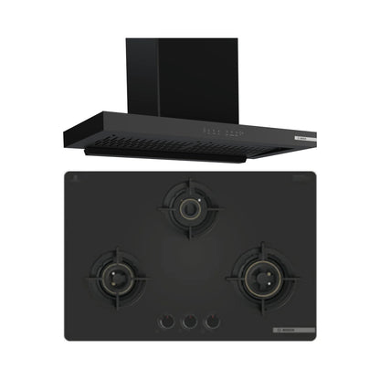 Bosch 90 cm Wall Mounted Chimney DWB98IJ60I + Bosch 78 cm 3 Burner Hob Series 4 PNE7O6G20I