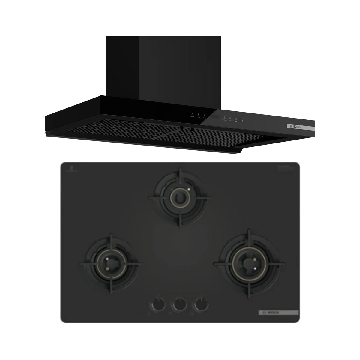 Bosch 90 cm Wall Mounted Chimney Series 2 DWB91CJ60I + Bosch 78 cm 3 Burner Hob Series 4 PNE7O6G20I