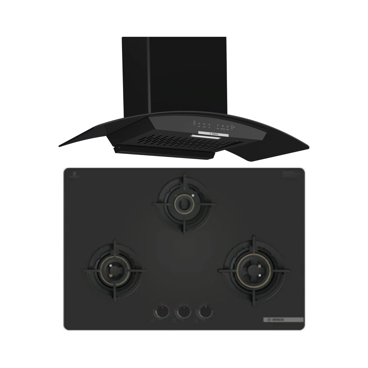 Bosch 90 cm Wall Mounted Chimney DWA98IJ60I + Bosch 78 cm 3 Burner Hob Series 4 PNE7O6G20I