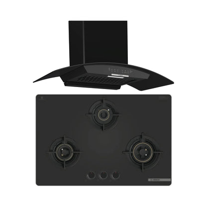 Bosch 90 cm Wall Mounted Chimney DWA98IJ60I + Bosch 78 cm 3 Burner Hob Series 4 PNE7O6G20I