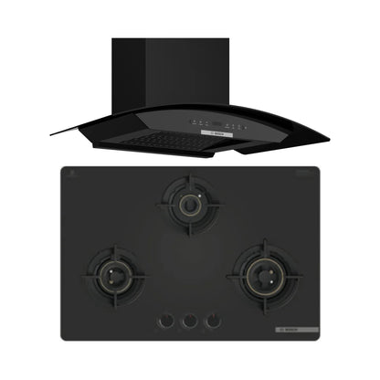 Bosch 90 cm Wall Mounted Chimney Series 2 DWA91BJ60I + Bosch 78 cm 3 Burner Hob Series 4 PNE7O6G20I