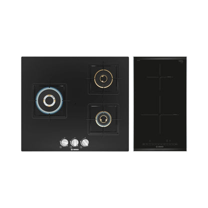 Bosch 60 cm 3 Burner Hob True Brass 2D PNC6B6F10I + Bosch 2 Zones Induction Hob PIB375FB5I