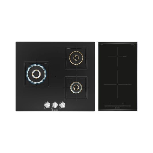 Bosch 60 cm 3 Burner Hob True Brass 2D PNC6B6F10I + Bosch 2 Zones Induction Hob PIB375FB5I