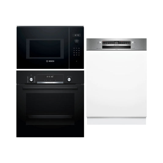 Bosch Built In Oven HBJ577EB0I + Bosch Built-In Microwave Series 6 BEL554MB0I + Bosch Built In Dishwasher Series 4 SMI4IKS00I with 14 Place Settings