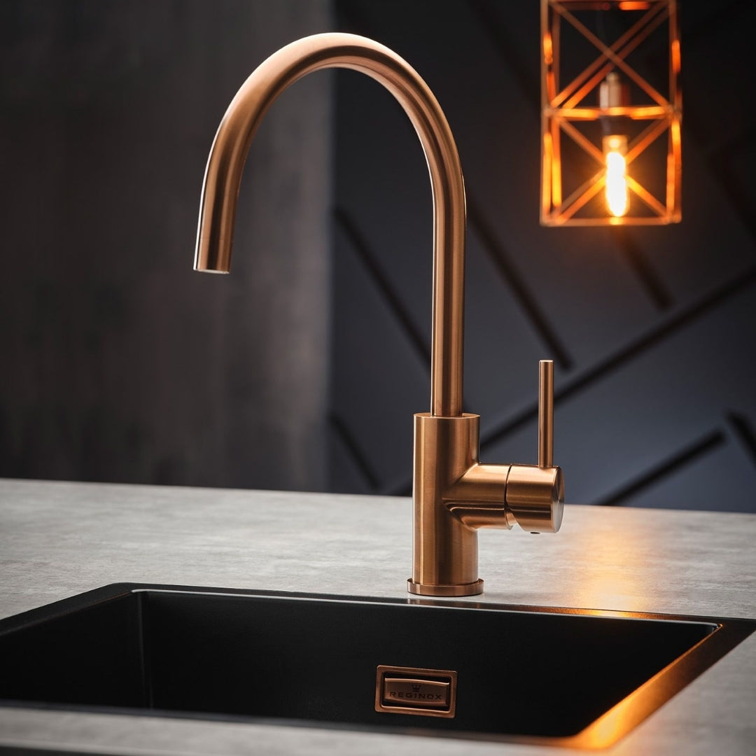 Reginox Table Mounted Regular Kitchen Sink Mixer PVD CANO with Extractable Hand Shower Spout in Copper Finish
