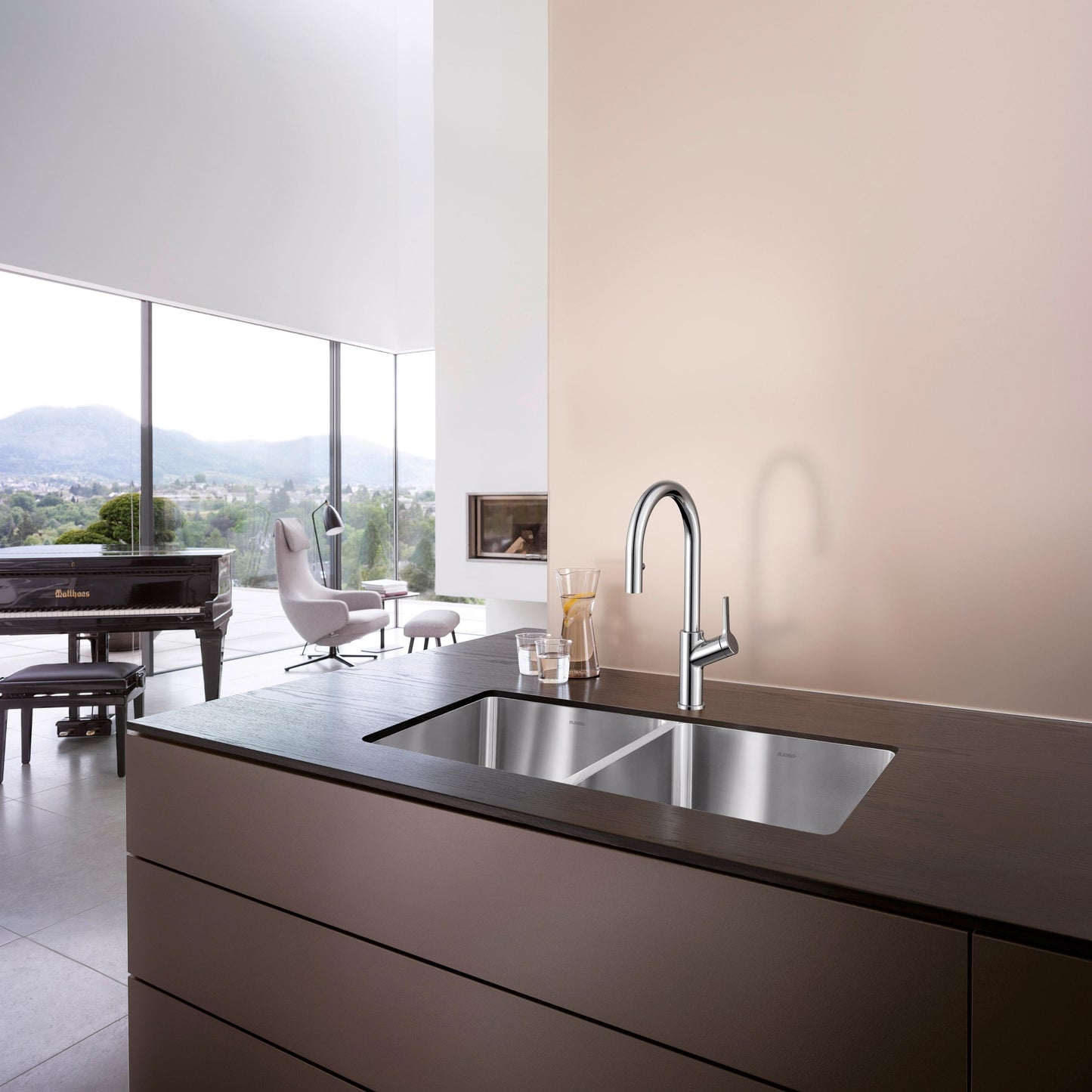 Hafele Table Mounted Pull-Down Kitchen Sink Mixer Blanco CARENA-S-VARIO with Extractable Hand Shower Spout in Chrome Finish