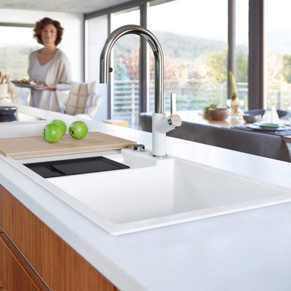 Hafele Table Mounted Pull-Down Kitchen Sink Mixer Blanco CARENA-S-VARIO with Extractable Hand Shower Spout in White Finish