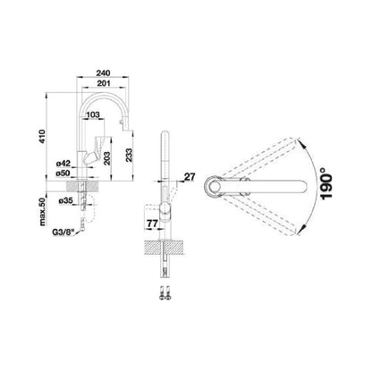 Hafele Table Mounted Pull-Down Kitchen Sink Mixer Blanco CARENA-S-VARIO with Extractable Hand Shower Spout in White Finish