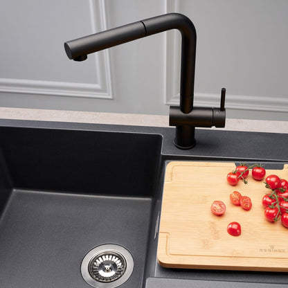 Reginox Table Mounted Pull-Out Kitchen Sink Mixer CEDAR with Extractable Hand Shower Spout in Black Finish