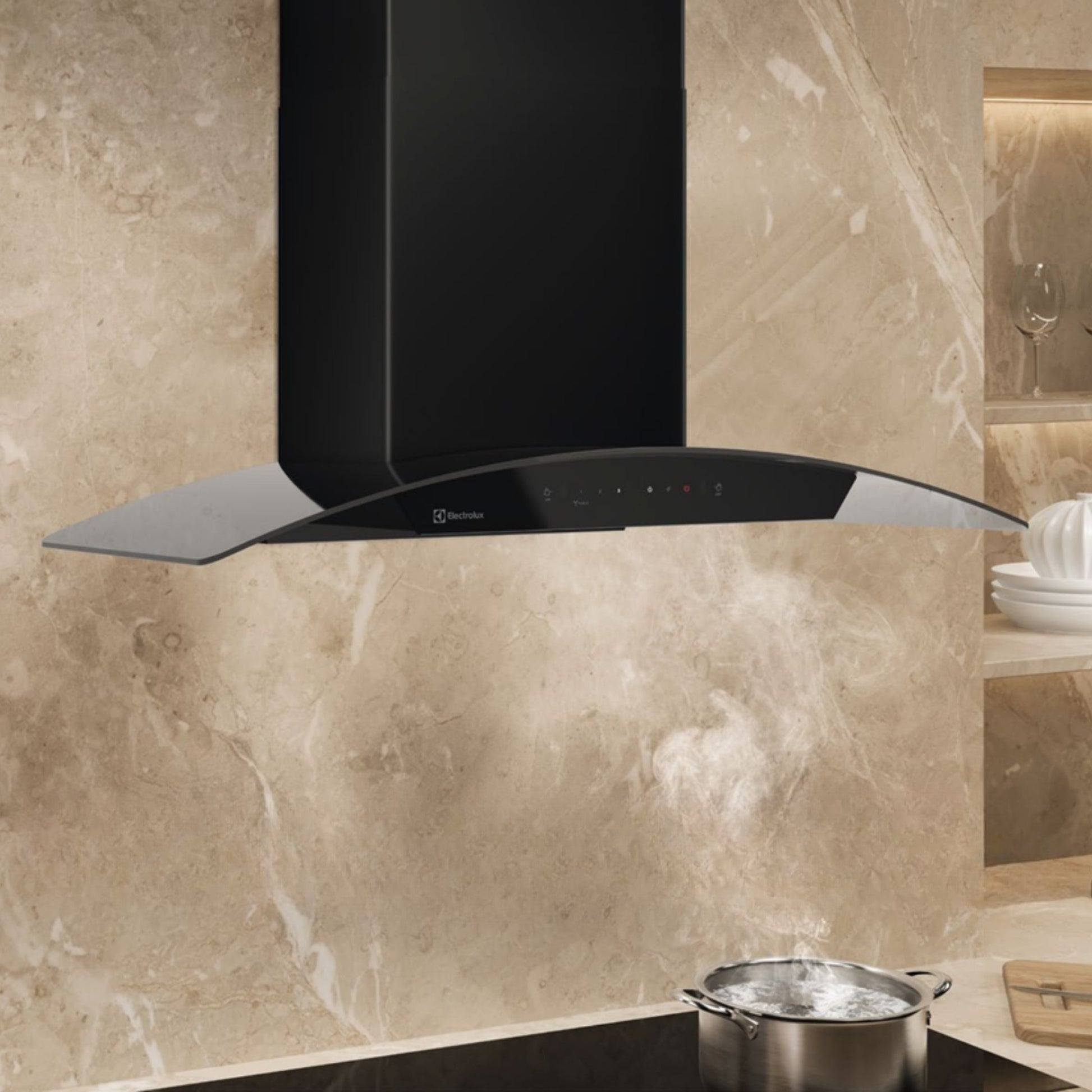 Electrolux 90 cm Wall Mounted Chimney UltimateTaste 700 Series ECC9841GB + Electrolux 78 cm 3 Burner Hob UltimateTaste 300 EHG7330BC