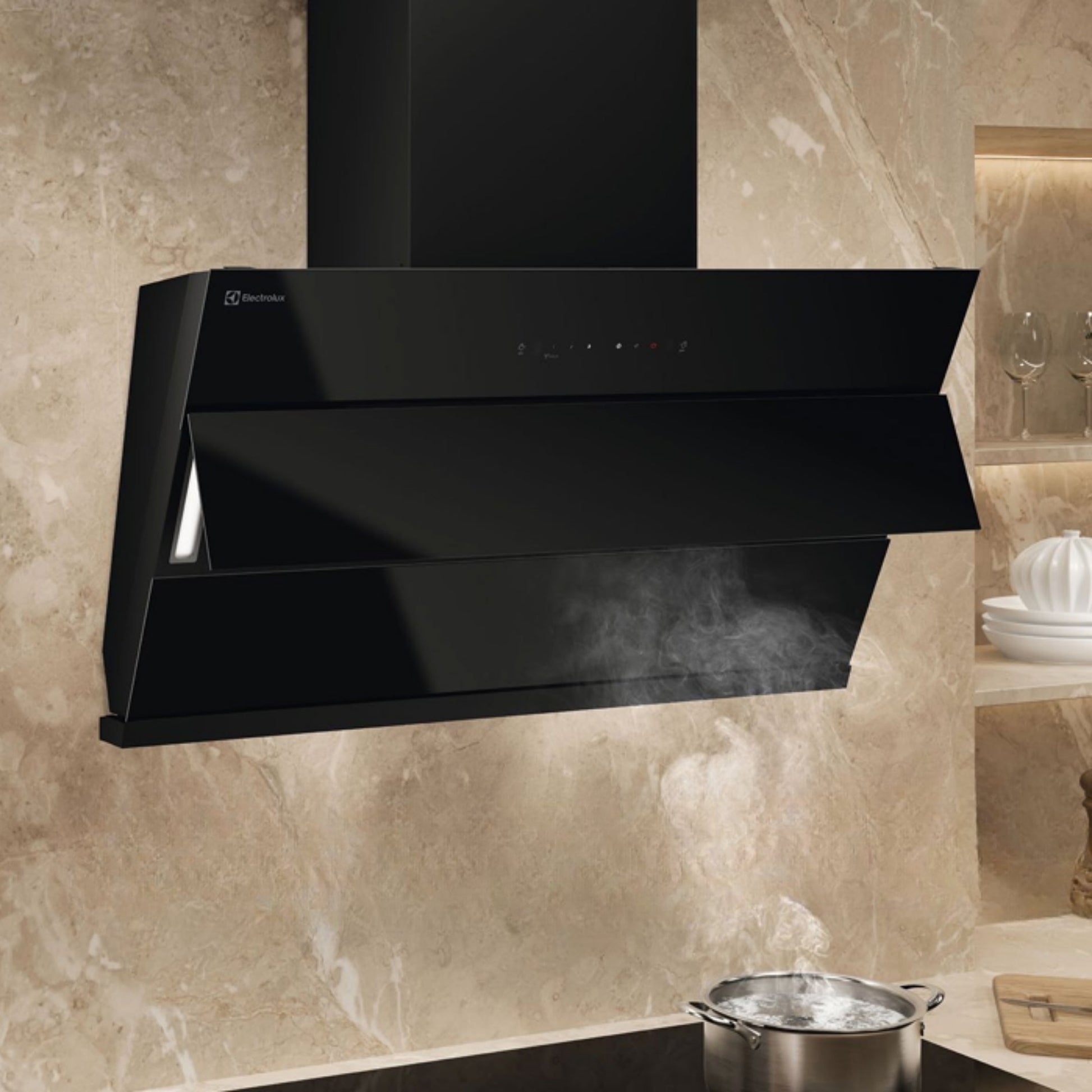 Electrolux 90 cm Wall Mounted Chimney UltimateTaste 700 Series ECS9941GB + Electrolux 90 cm 5 Burner Hob UltimateTaste 300 EHG9530BC