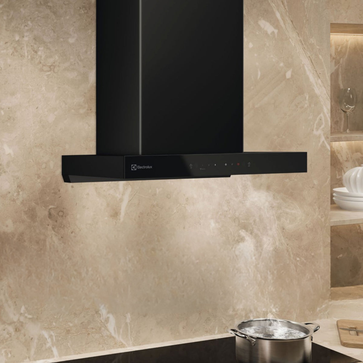 Electrolux Built In Oven UltimateTaste 300 KOH3H00BK + Electrolux Built-In Convection Microwave UltimateTaste 700 EMSB25XC + Electrolux 60 cm Wall Mounted Chimney UltimateTaste 700 Series ECT6841KB + Electrolux 60 cm 4 Burner Hob UltimateTaste 300 EHG6430BC