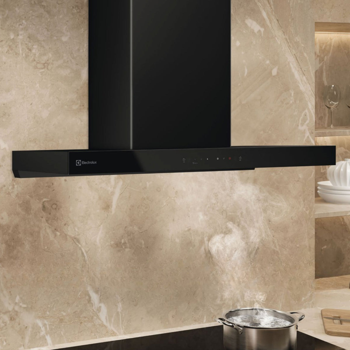 Electrolux Built In Oven with Steam Assist UltimateTaste 500 KOD3H50BK + Electrolux Built-In Convection Microwave UltimateTaste 700 EMSB25XC + Electrolux 90 cm Wall Mounted Chimney UltimateTaste 700 Series ECT9841KB + Electrolux 90 cm 4 Burner Hob UltimateTaste 300 EHG9430BCI