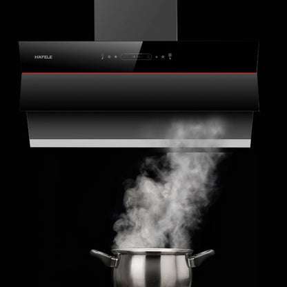 Hafele Built In Oven RIBB 70 + Hafele Built-In Microwave MARIA 28 + Hafele 60 cm Wall Mounted Chimney Essentia Series RENATA INCLINED 60 + Hafele 60 cm 3 Burner Hob Essentia Series VERENA 360