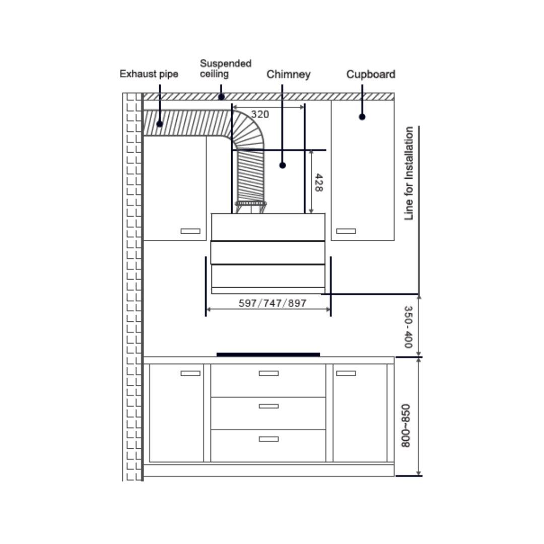 Hafele 75 cm Wall Mounted Chimney Essentia Series RENATA INCLINED 75 + Hafele 78 cm 3 Burner Hob Essentia Series AUGUSTA 378