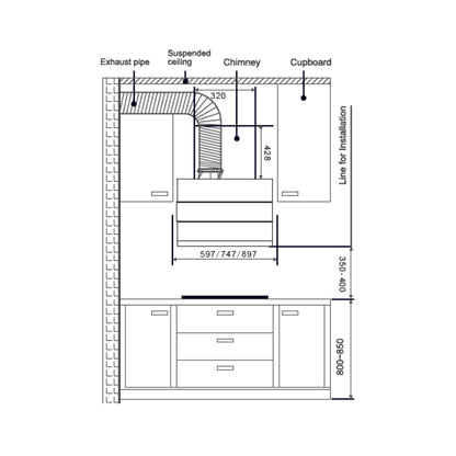 Hafele 75 cm Wall Mounted Chimney Essentia Series RENATA INCLINED 75 + Hafele 78 cm 3 Burner Hob Essentia Series AUGUSTA 378
