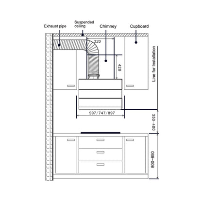Hafele 90 cm Wall Mounted Chimney Essentia Series RENATA INCLINED 90 + Hafele 80 cm 4 Burner Hob Essentia Series AUGUSTA 480