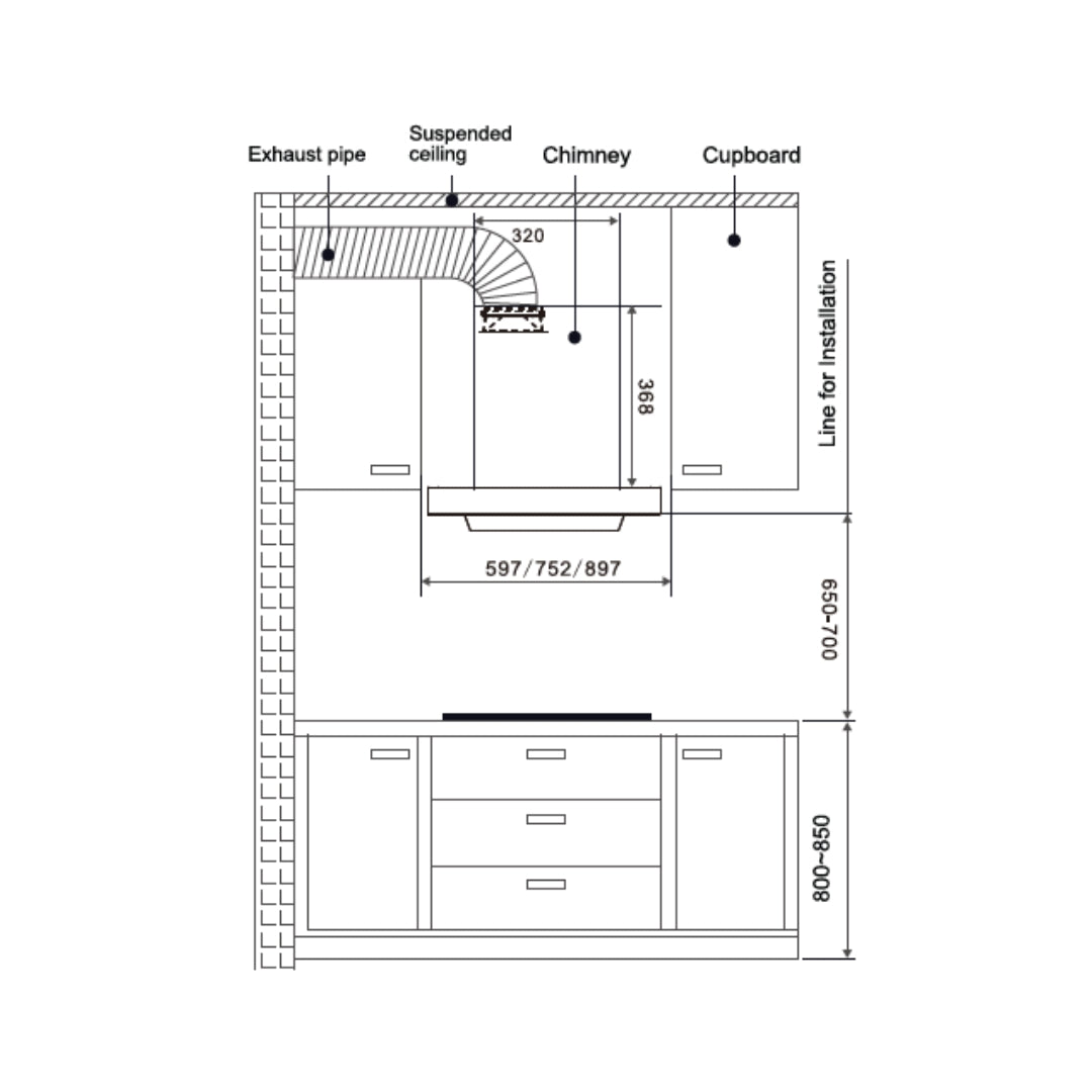 Hafele 60 cm Wall Mounted Chimney Essentia Series RENATA T-60 HOOD + Hafele 60 cm 3 Burner Hob Essentia Series AUGUSTA 360