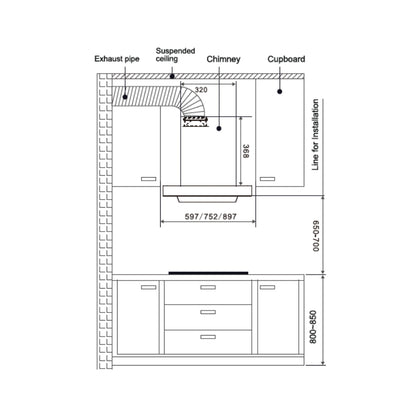 Hafele 60 cm Wall Mounted Chimney Essentia Series RENATA T-60 HOOD + Hafele 60 cm 3 Burner Hob Essentia Series AUGUSTA 360