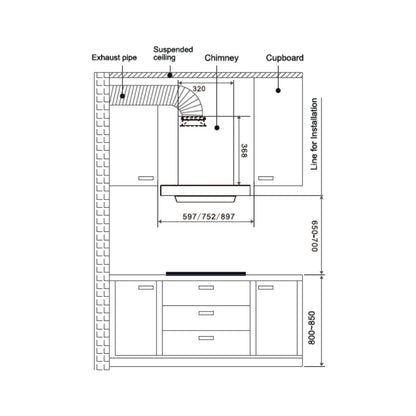 Hafele 90 cm Wall Mounted Chimney Essentia Series RENATA T-90 HOOD + Hafele 80 cm 4 Burner Hob Essentia Series AUGUSTA 480