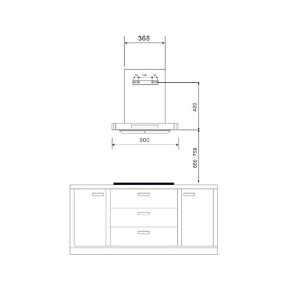 Hafele 90 cm Wall Mounted Chimney TERESA T-90 BLDC + Hafele 86 cm 4 Burner Hob Altius Plus Matt Series ALTIUS PLUS MATT GLASS 490