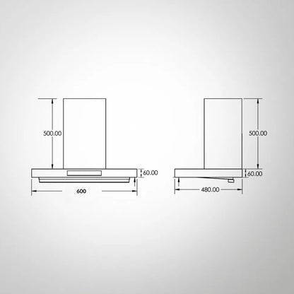 Kaff 60 cm Wall Mounted Chimney Filterless Series ASHPRO DHC 60 + Kaff 60 cm 4 Burner Hob Crista CRH 604