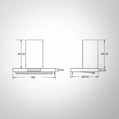 Kaff 75 cm Wall Mounted Chimney Filterless Series ASHPRO DHC 75 + Kaff 80 cm 4 Burner Hob Crista CRH 804