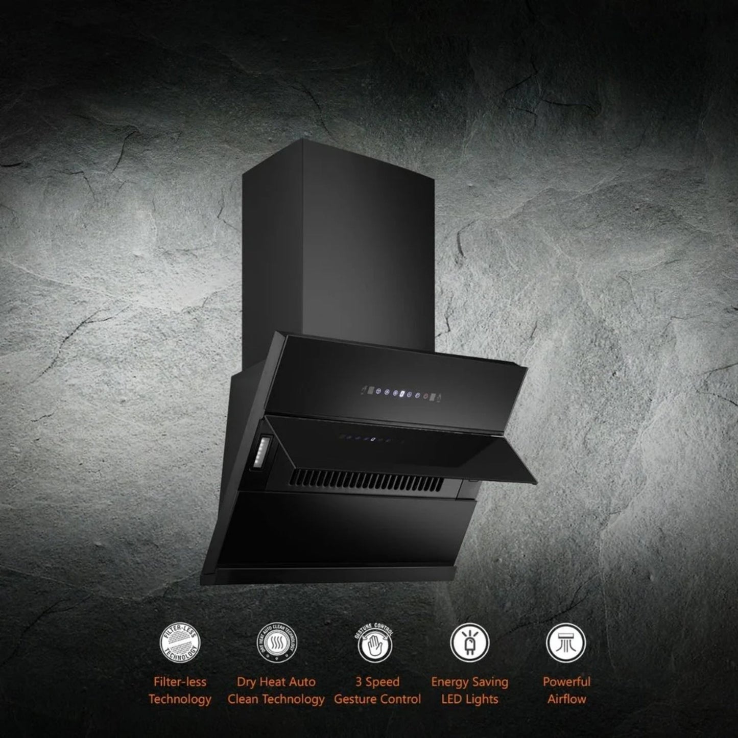 Kaff 75 cm Wall Mounted Chimney Filterless Series NOBELO LX DHC 75 + Kaff 78 cm 4 Burner Hob Alton ALNF 784