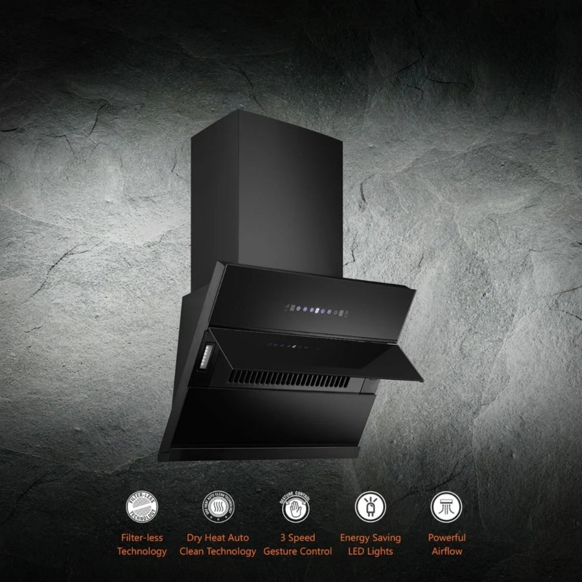 Kaff 75 cm Wall Mounted Chimney Filterless Series NOBELO LX DHC 75 + Kaff 78 cm 4 Burner Hob Alton ALNF 784