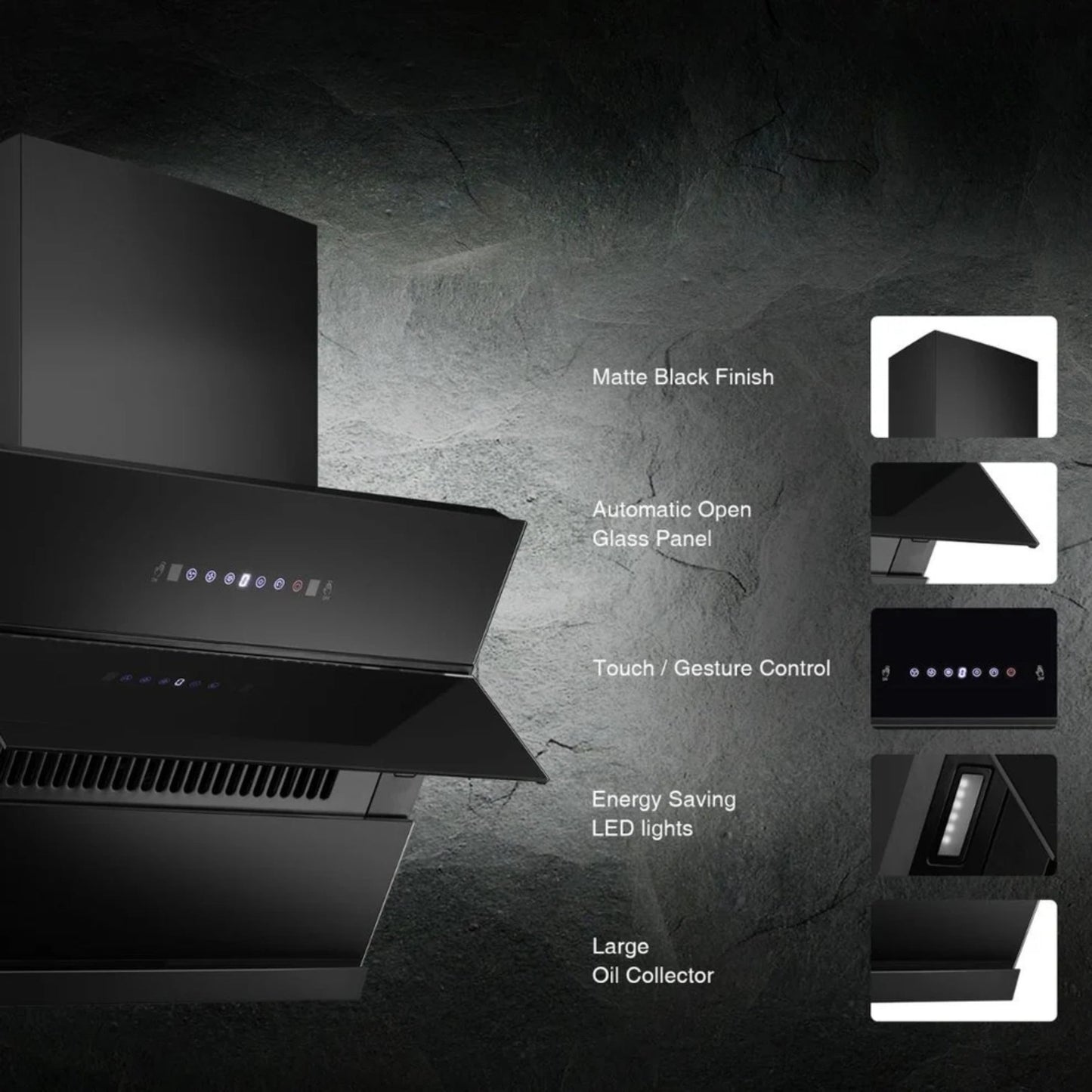 Kaff 75 cm Wall Mounted Chimney Filterless Series NOBELO LX DHC 75 + Kaff 78 cm 4 Burner Hob Alton ALNF 784