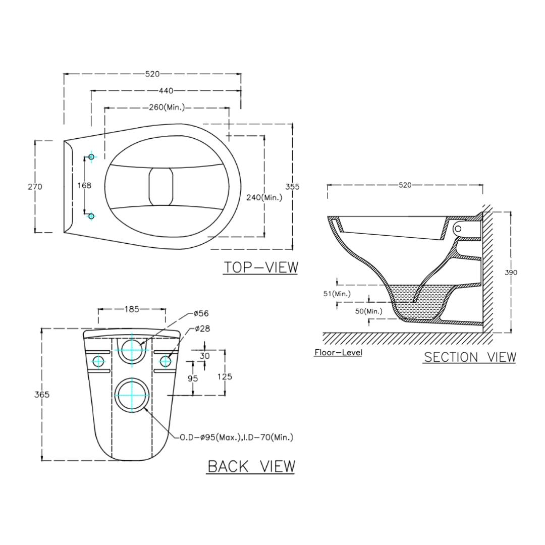 Hindware Wall Mounted White Closet WC Classik 20108 WHITE with P-Trap