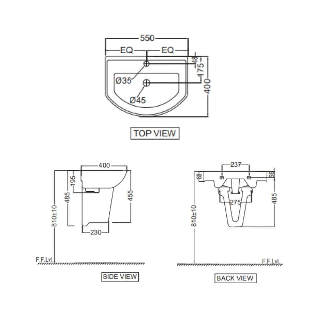 Jaquar - Half Pedestal Oval White Wash Basin - Continental - CNS WHT ...
