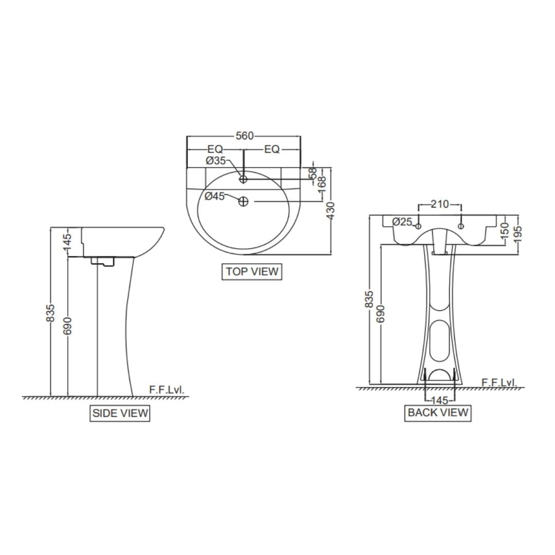 Jaquar - Full Pedestal Oval White Wash Basin - Continental - CNS WHT ...