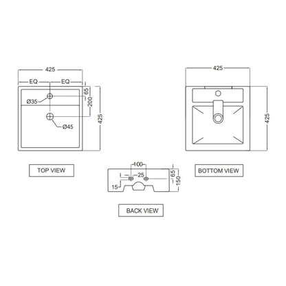 Jaquar - Wall Mounted Square White Wash Basin - Continental - CNS WHT ...