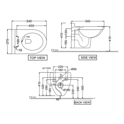 Jaquar Wall Mounted White Closet WC Continental CNS-WHT-959JSPP with P-Trap