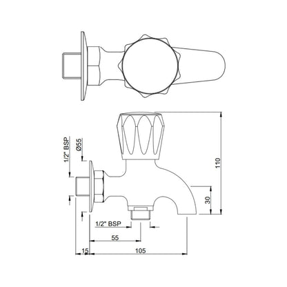 Jaquar WC Area 2 Way Bib Tap Continental CON-CHR-041KN - Chrome