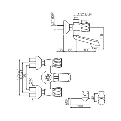 Jaquar 2 Way Wall Mixer Continental CON-CHR-267KN Normal Flow - Chrome Finish