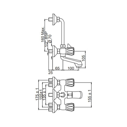 Jaquar 2 Way Wall Mixer Continental CON-CHR-273KNUPR Normal Flow - Chrome Finish