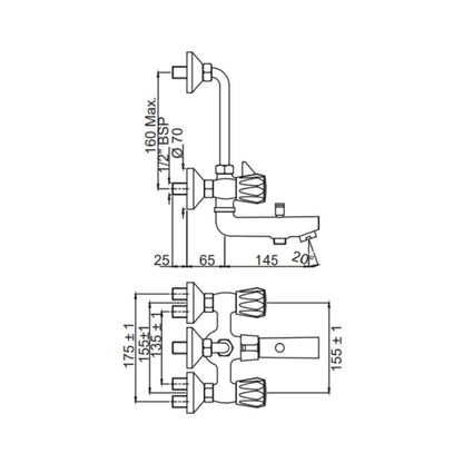 Jaquar 3 Way Wall Mixer Continental CON-CHR-281KN Normal Flow - Chrome Finish