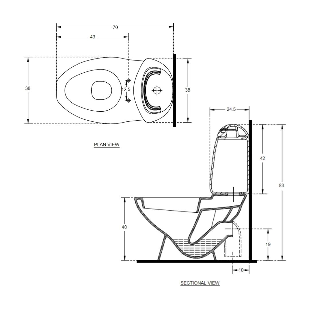 Hindware Floor Mounted White 2 Piece WC Constellation 20024 S TRAP with S-Trap