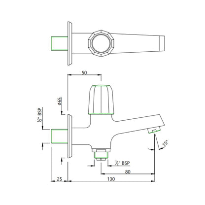 Jaquar WC Area 2 Way Bib Tap Continental Prime COP-CHR-041PM - Chrome