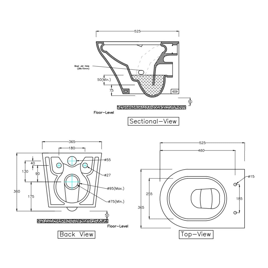 Hindware Wall Mounted White Closet WC Cora Vortex 92569 WHITE with P-Trap