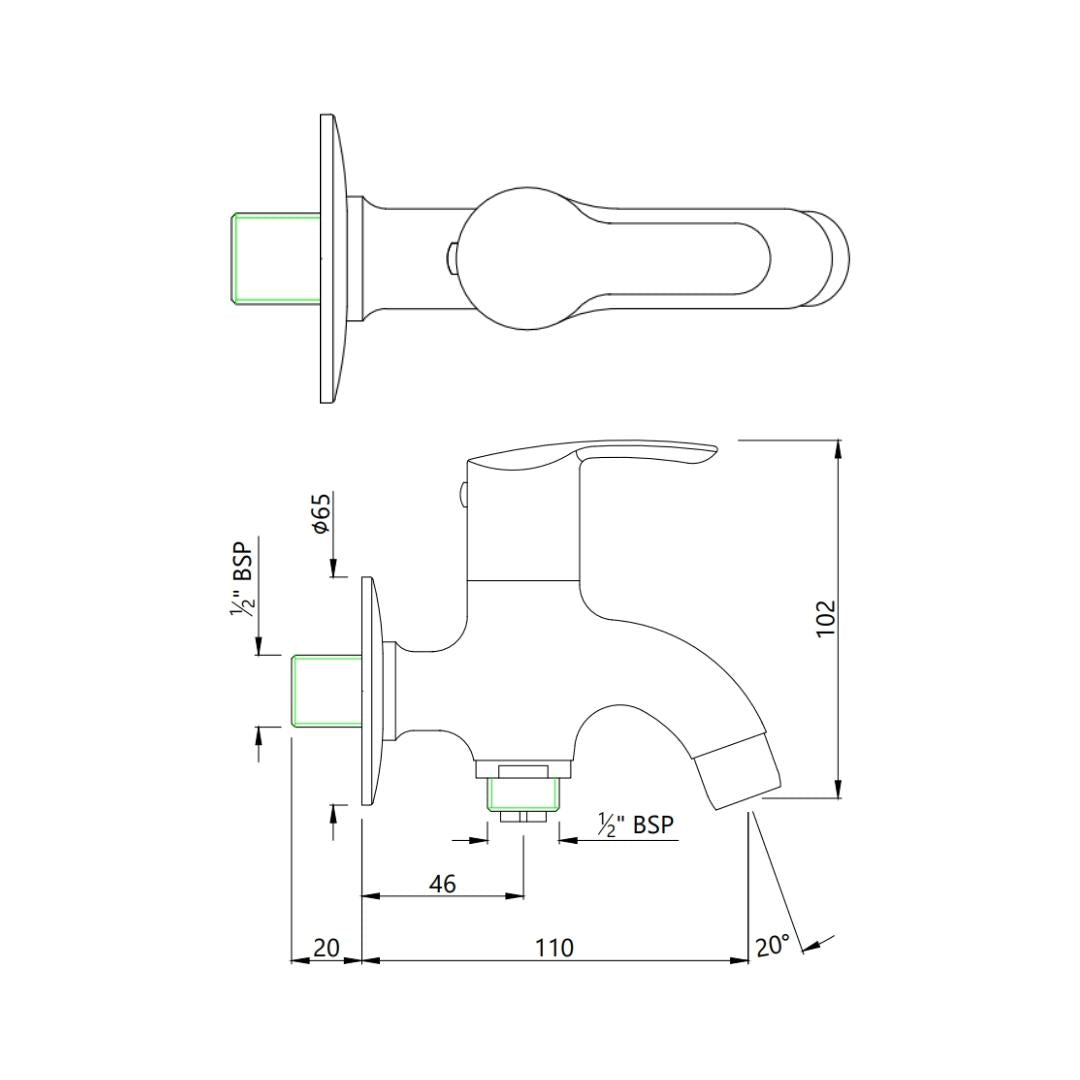 Essco WC Area 2 Way Bib Tap Cosmo COS-CHR-103041 - Chrome