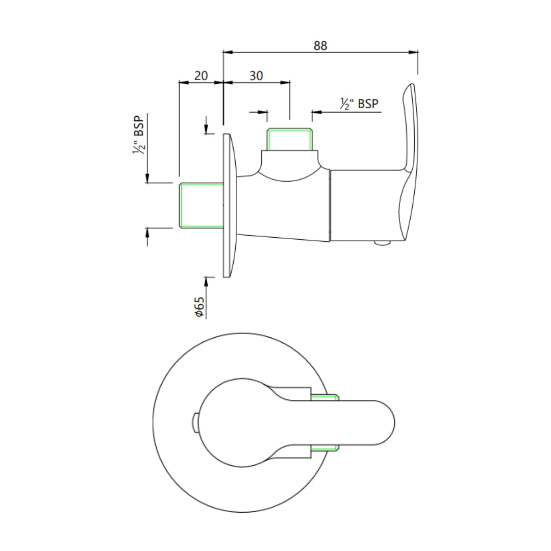 Essco Basin Area Angle Valve Cosmo COS-CHR-103053 - Chrome